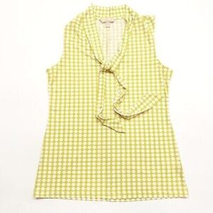 Banana Republic Tie Neck Blouse Top Women's Size Large Green/White
